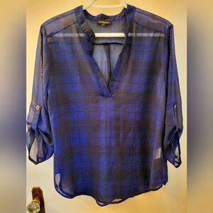💥4 for $30💥 Eclipse large sheer blue/black pullover 3/4 sleeve blouse
